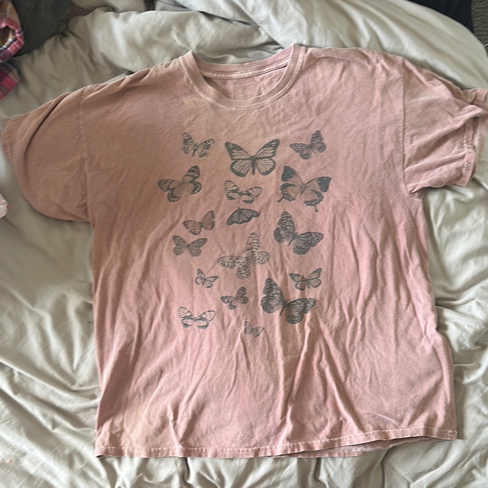 Full Tilt Pink Short Sleeve Tee with Butterfly Design